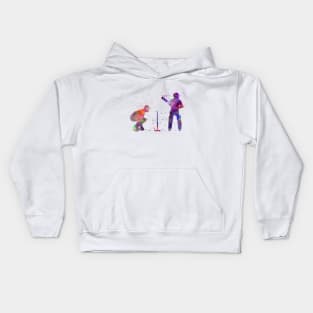 Cricket player batsman silhouette in watercolor Kids Hoodie